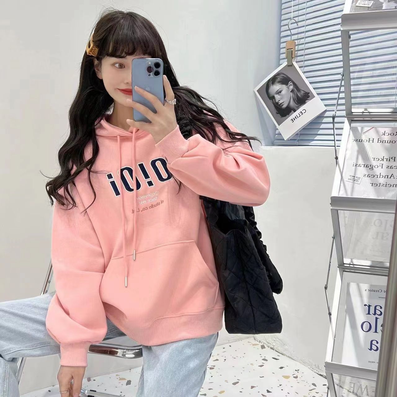 oioi suelto con capucha carta sudadera mujer hombre otoño invierno plumpy versión coreana pareja abrigos moda detail image 6