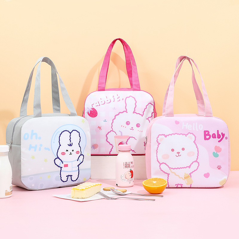 The new cartoon insulated bag is square and has a large capacity. It is a lunch box bag for office workers going out and a student handbag Specification image