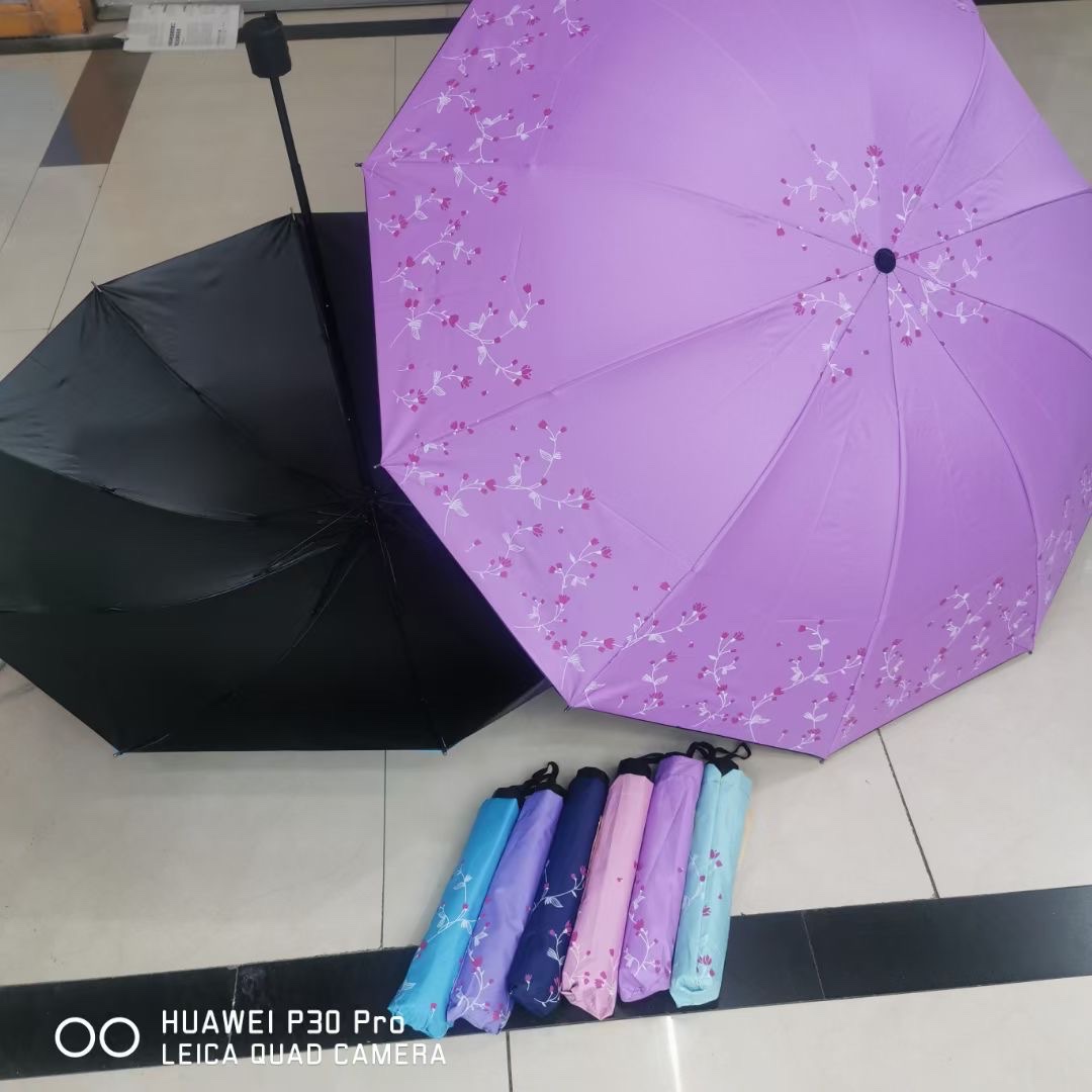 三折黑胶喷漆布伞