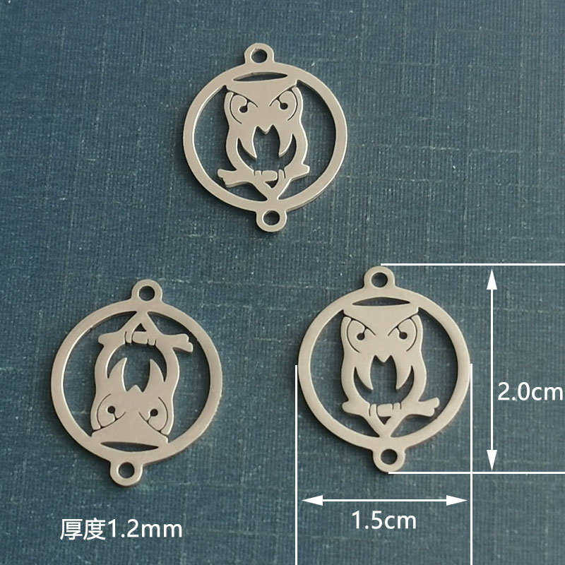 Simple round titanium steel pendant, hollowed-out stainless steel owl bracelet pendant, precisely cut golden steel color accessory detail image 2