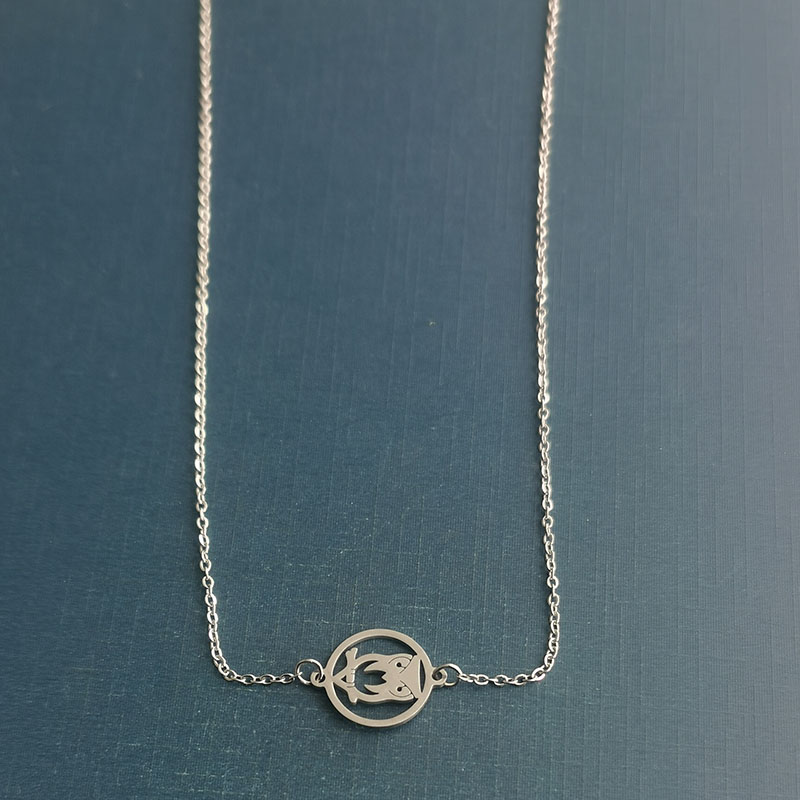 Simple round titanium steel pendant, hollowed-out stainless steel owl bracelet pendant, precisely cut golden steel color accessory detail image 4