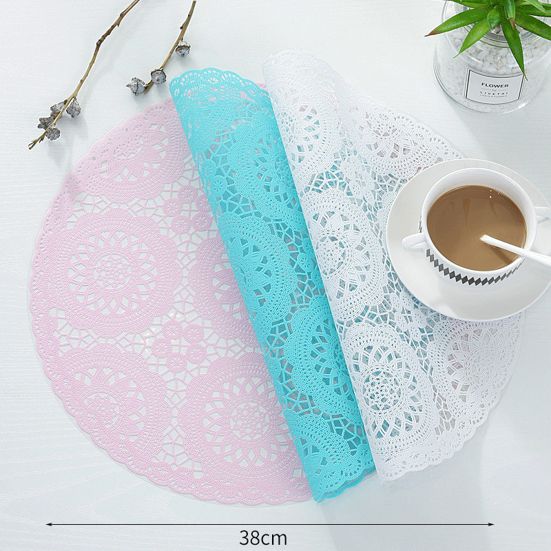 New 38cm Japanese-style heat-insulating placemats, pvc round spacers, Western placemats, hollowed-out heat-insulating coasters, cross-border wholesale Specification image
