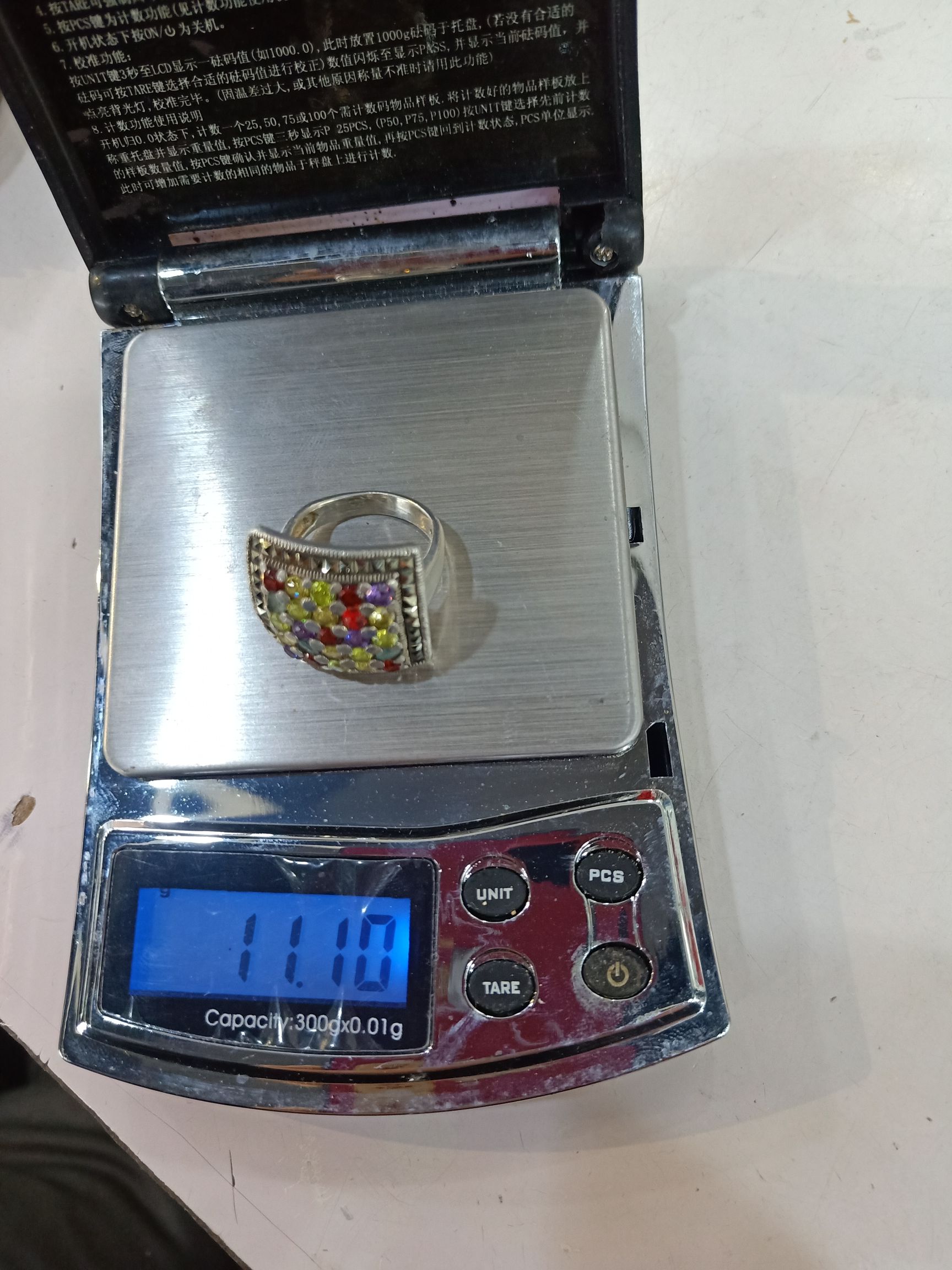 泰银钻戒白底实物图