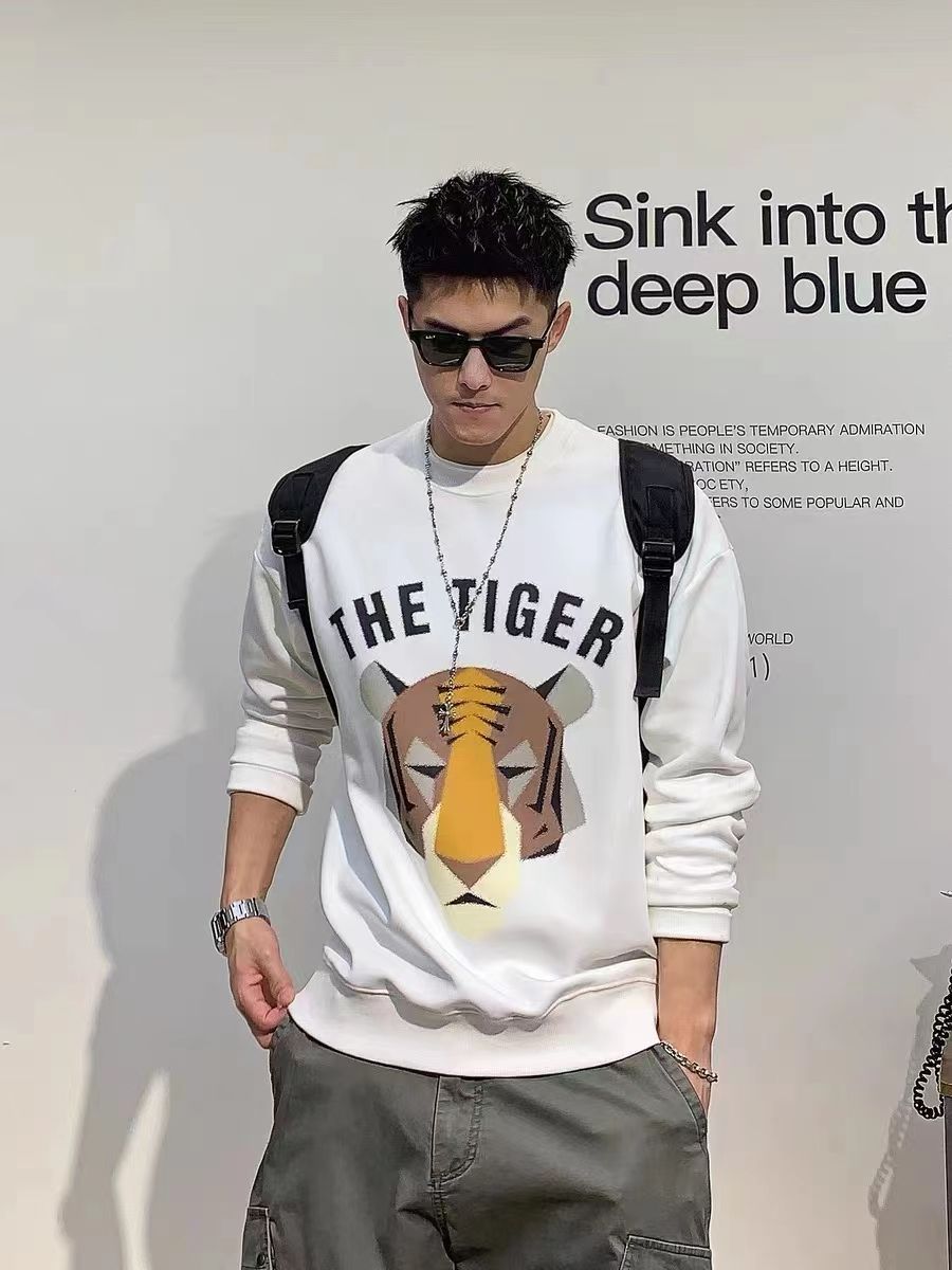Primavera otoño hombre cuello redondo sudaderas slim plankton top suelto abrigo manga larga americano casual details Picture