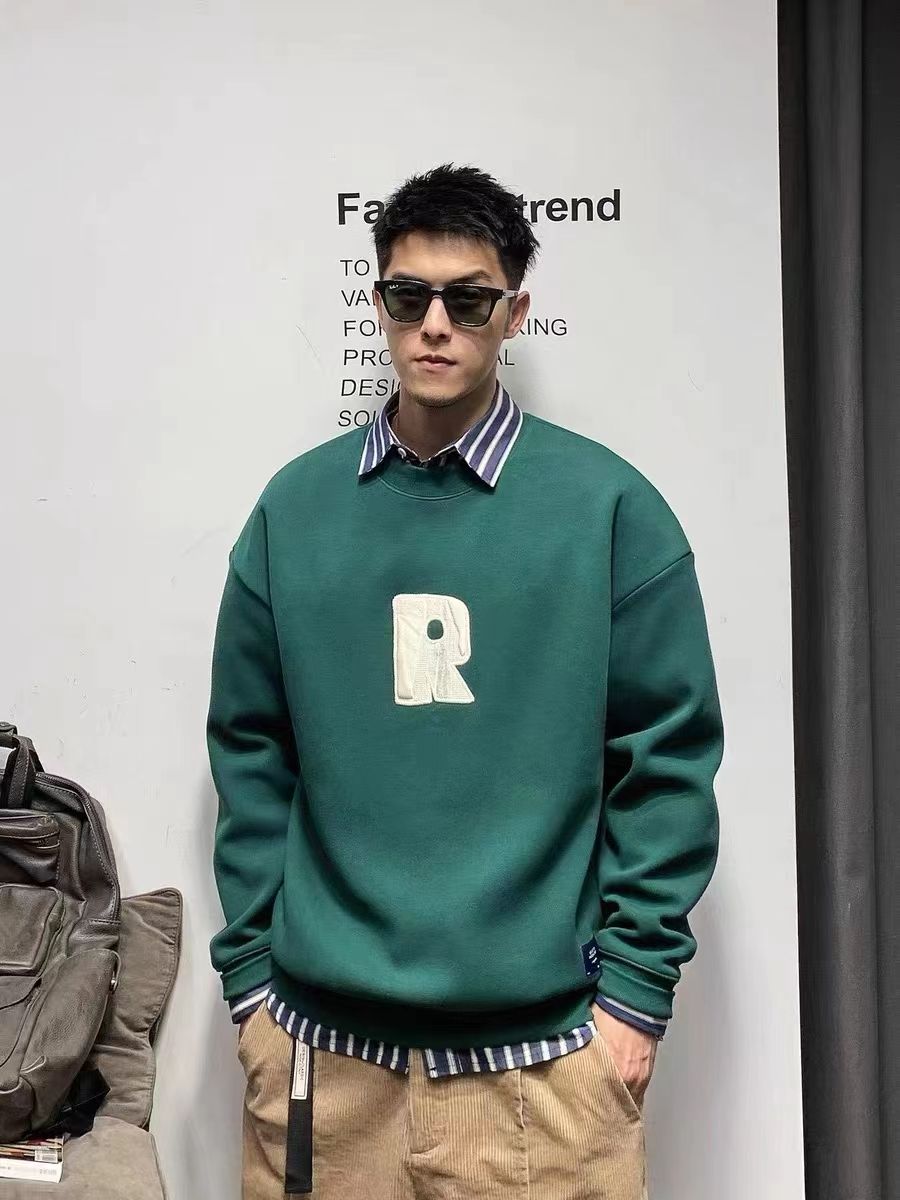 Spring men's round-neck pullover hoodie, thin and cool, loose top coat, long-sleeved American casual trend Specification image