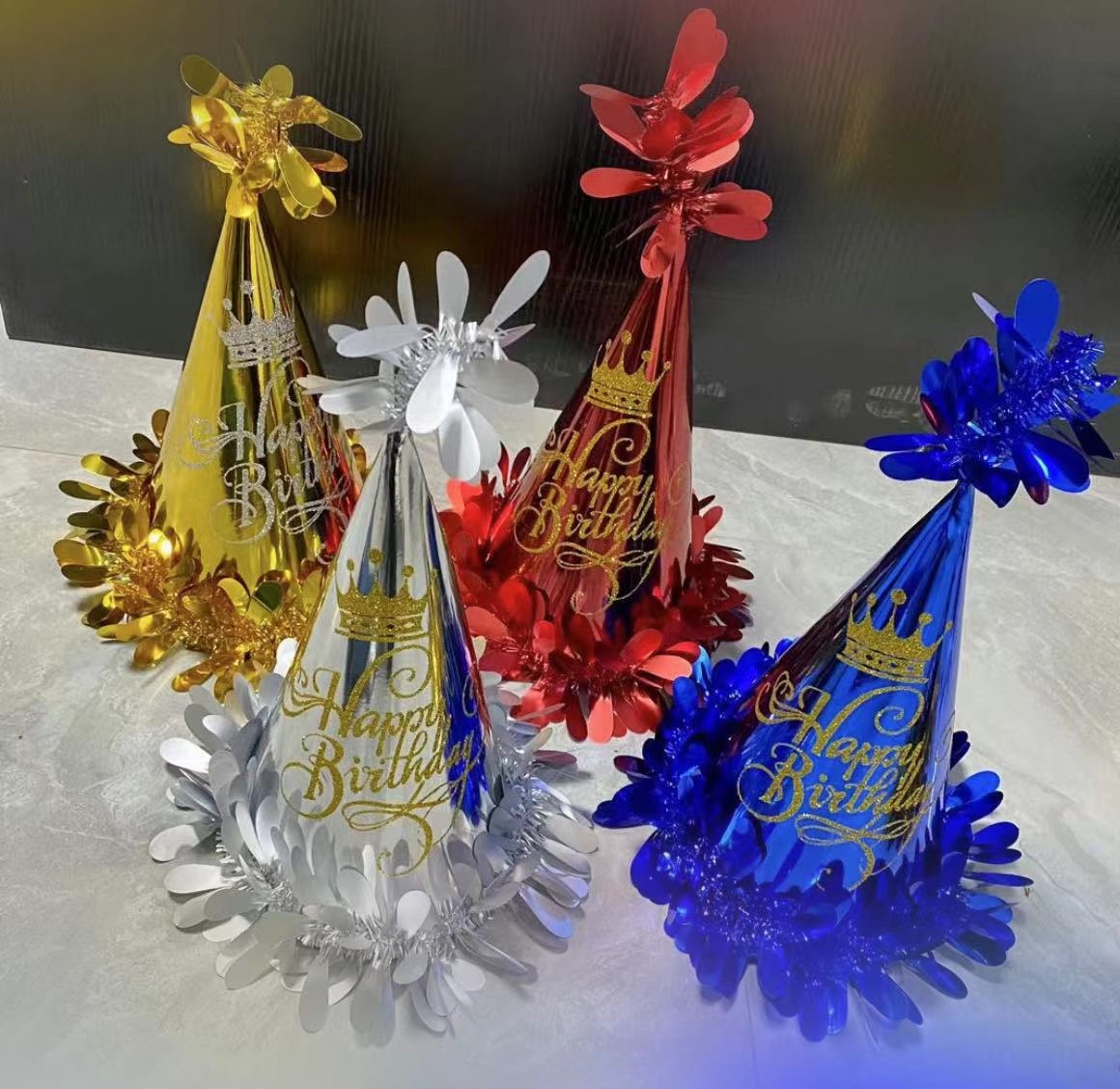 24cm大号金粉毛球派对生日帽子