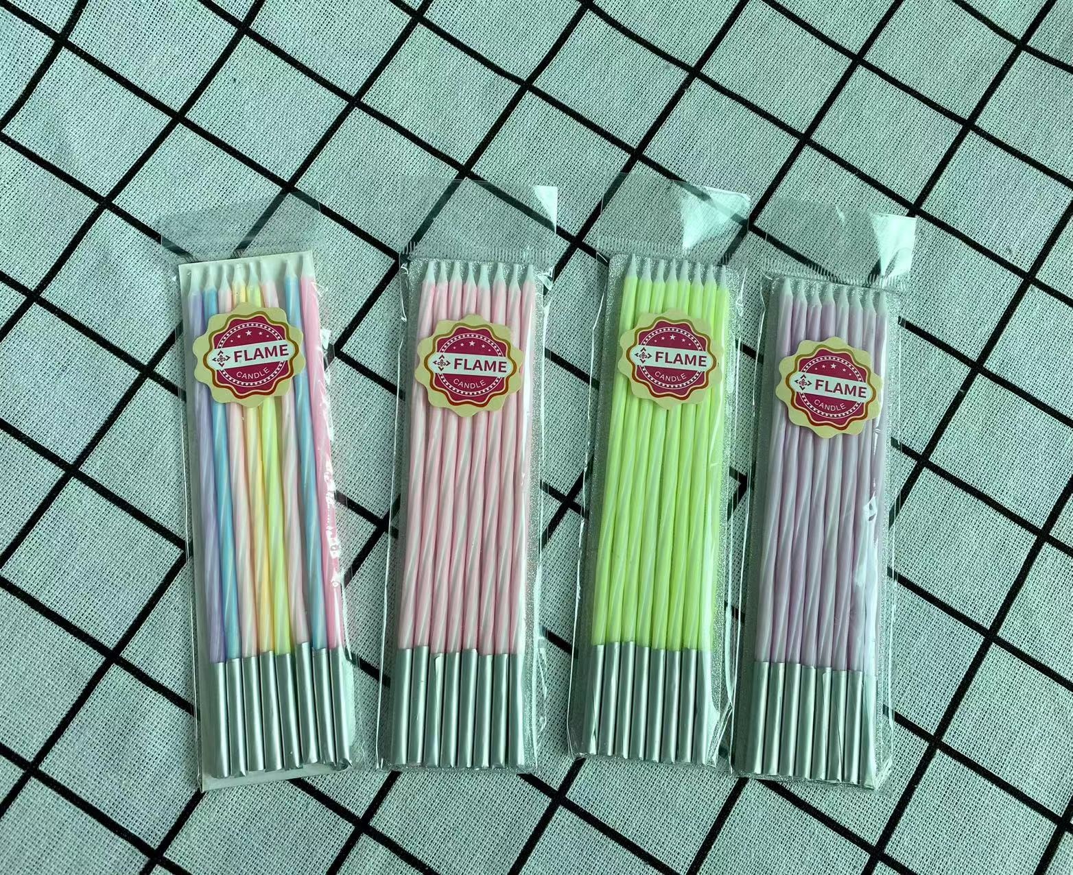 马卡彩色螺纹包锡纸派对生日蜡烛