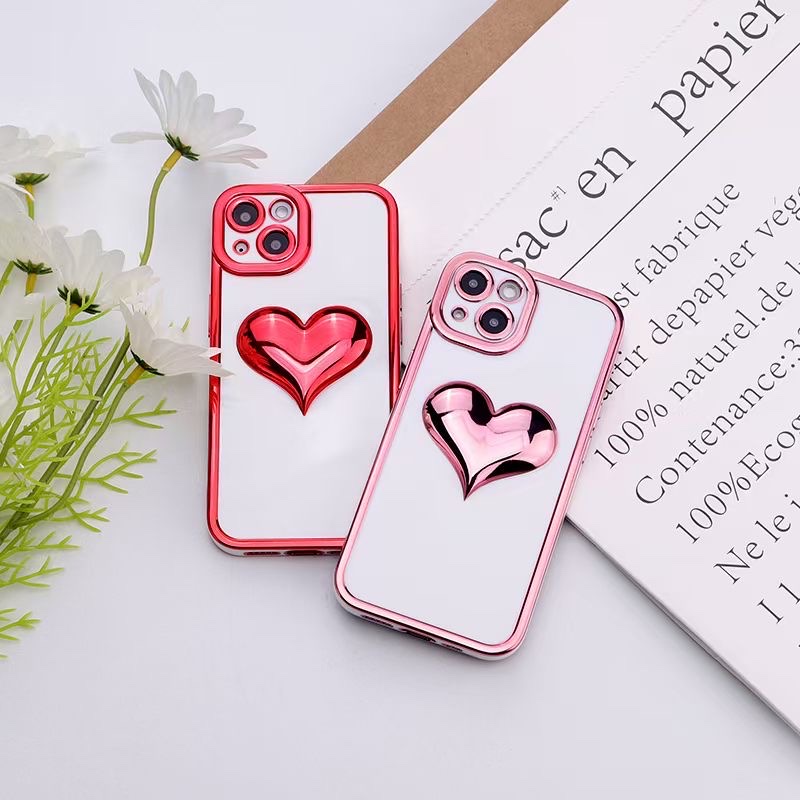 苹果华为iPhone电镀爱心手机壳手机配件小清新防摔套