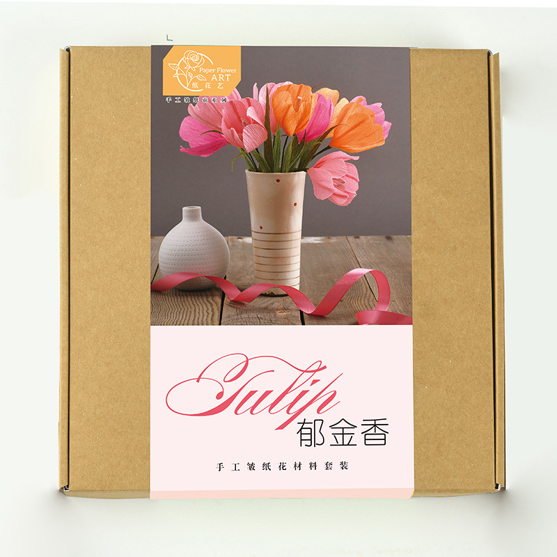 Handmade wrinkled paper flower tulips