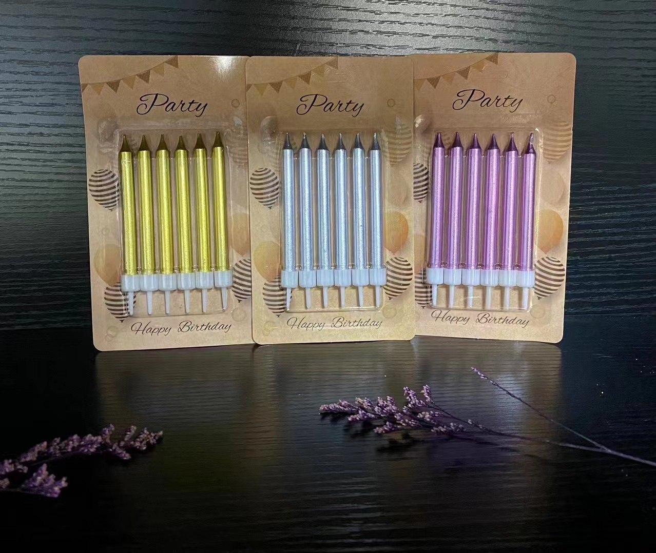 金属色光身插脚生日派对蜡烛