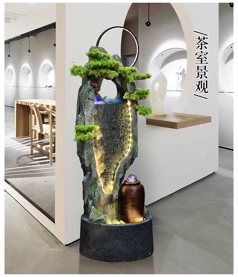 New Chinese-style Zen-style flowing water ornaments, living room home decoration vases, floor-standing circulating water landscape, artificial rockery fountains