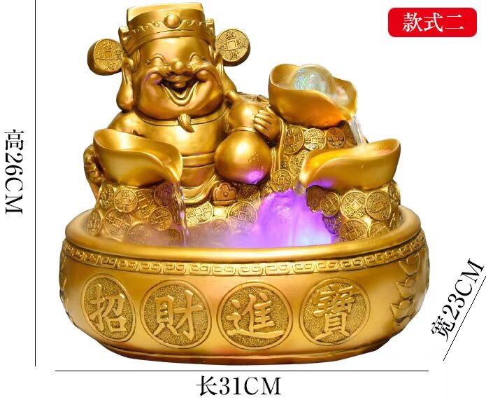 A flowing water God of Wealth Buddha statue, a cash register home decoration handicraft, a creative wine cabinet decorative item
