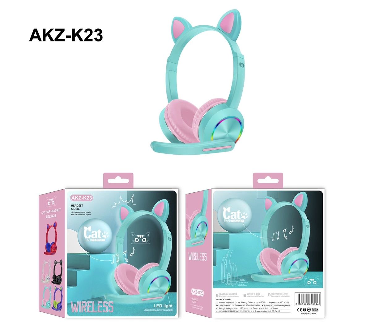 Кошачьи наушники bluetooth, наушники с головным убором и примочками pic 3