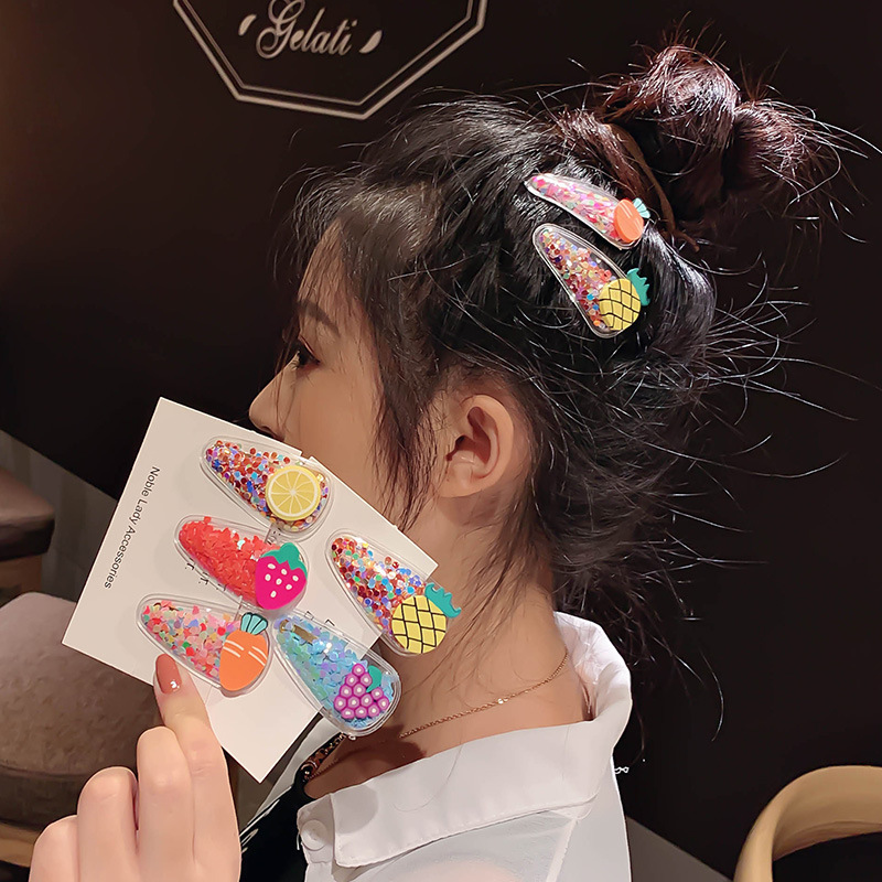 五个装 韩国新款彩色流沙透明BB夹 儿童水果发夹PVC边夹宝宝头饰详情3
