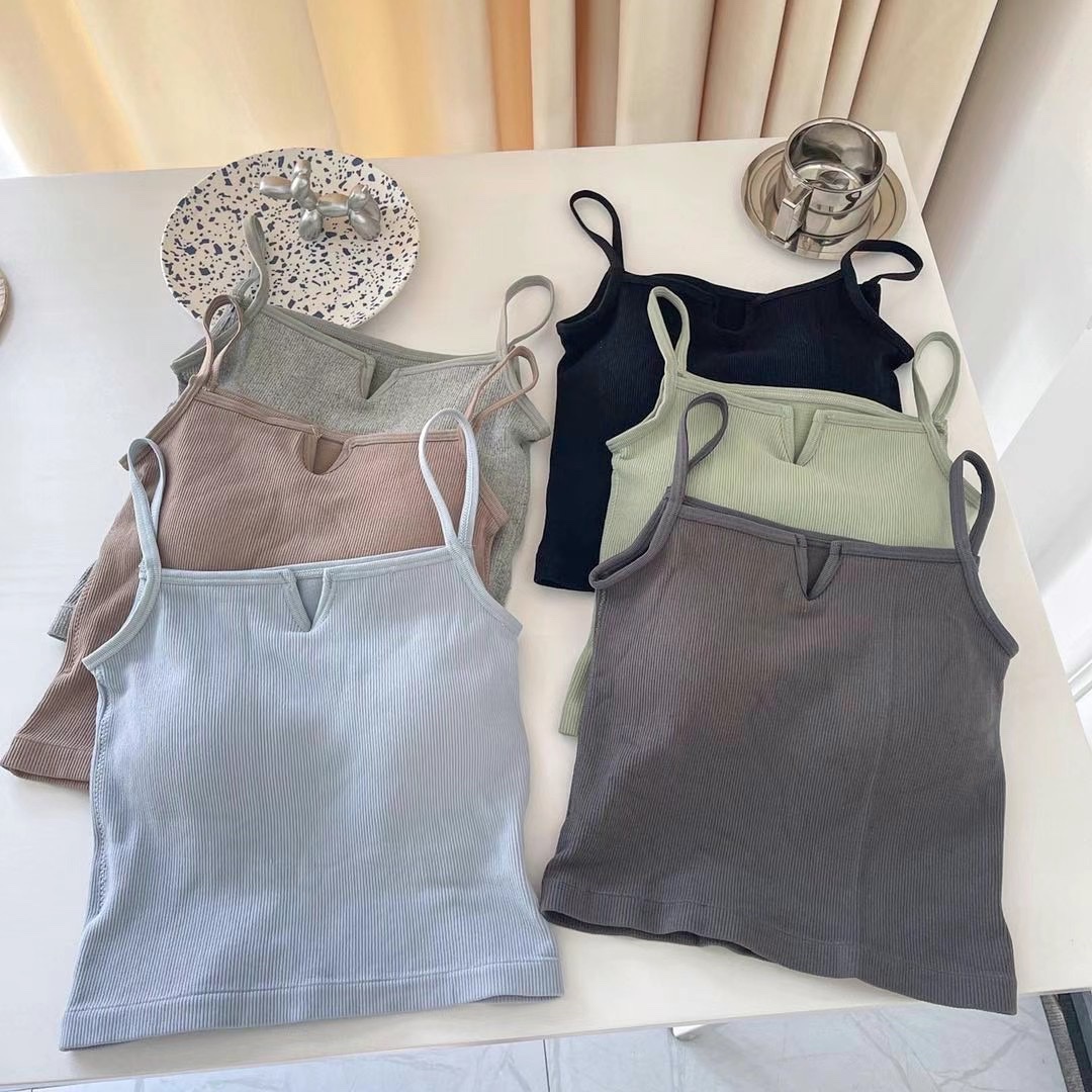 ins Hot Girl style short halter top for girls 2022 student new style small V-neck, crop top, slimming, solid color inner back, trendy Item Picture