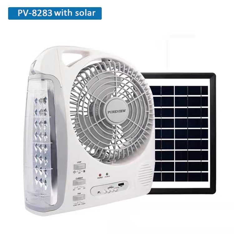 8-inch solar fan charging table fan with LED light, radio, MP3 player and Bluetooth speaker functions Specification image