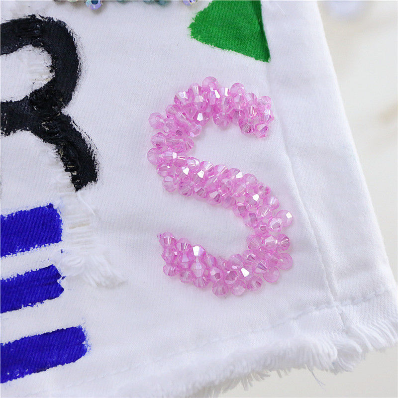 欧洲站2022夏季新款重工字母镶钻显瘦毛边弹力修身白色牛仔短裤女详情图2