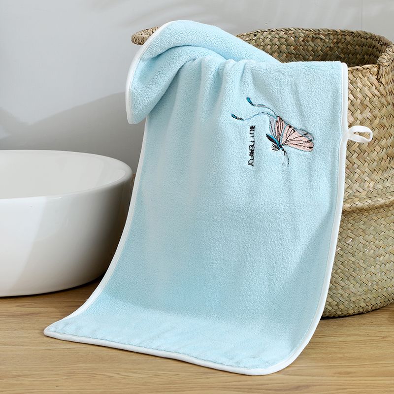 Jinxuan Butterfly Cleansing Towel features fresh and soft colors that are skin-friendly, do not fade or shed hair, and are highly absorbent. It is a coral fleece dry hair towel measuring 35*75cm Item Picture