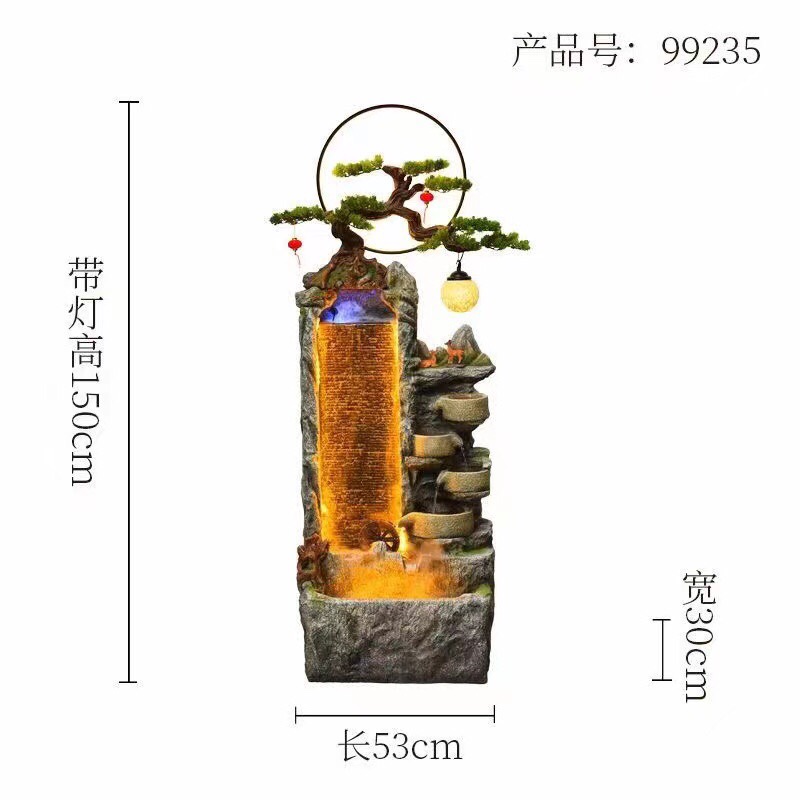 Zen-inspired Chinese-style rural rockery, flowing water ornaments, circulating water landscape, rockery fountain, courtyard garden, living room, entrance hall Specification image