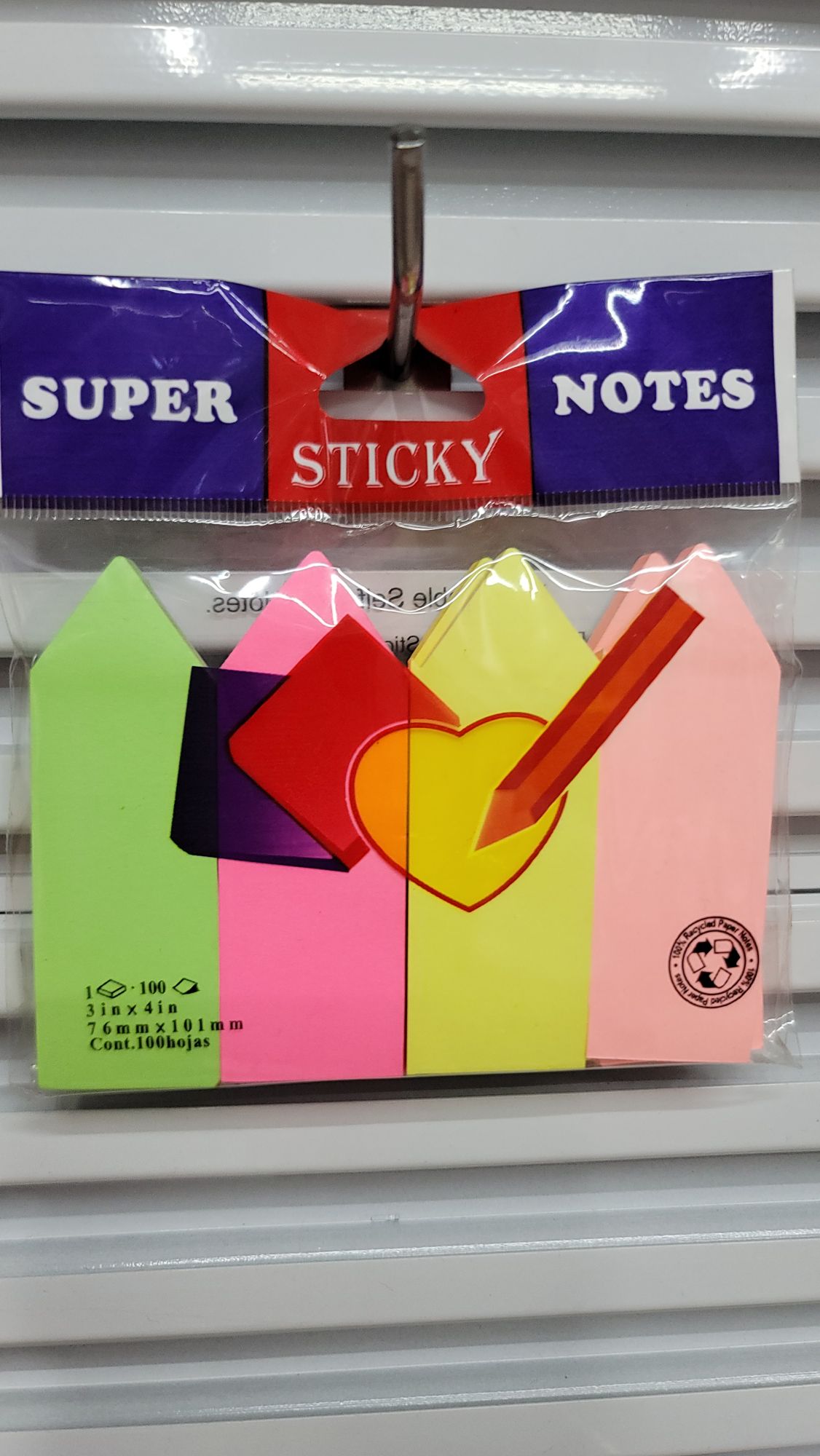 3x4in荧光尖头指示便利贴