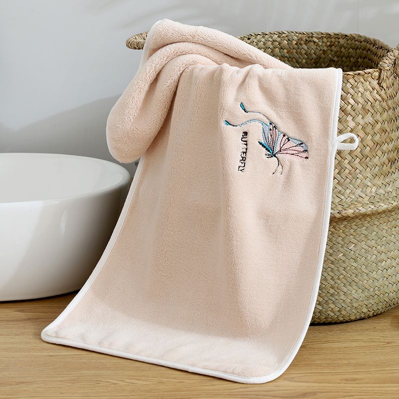 Jinxuan Butterfly Cleansing Towel features fresh and soft colors that are skin-friendly, do not fade or shed hair, and are highly absorbent. It is a coral fleece dry hair towel measuring 35*75cm Specification image