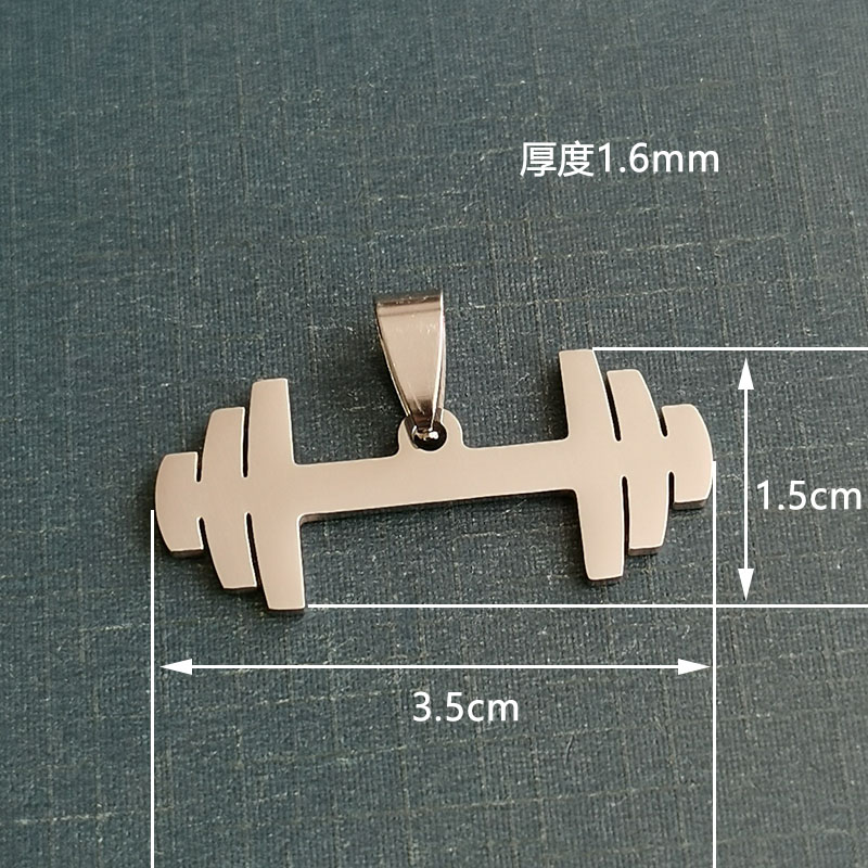 Wholesale of popular European and American style sports and fitness dumbbell necklaces, fashionable barbell couple pendants, autumn and winter sweater chains detail image 2