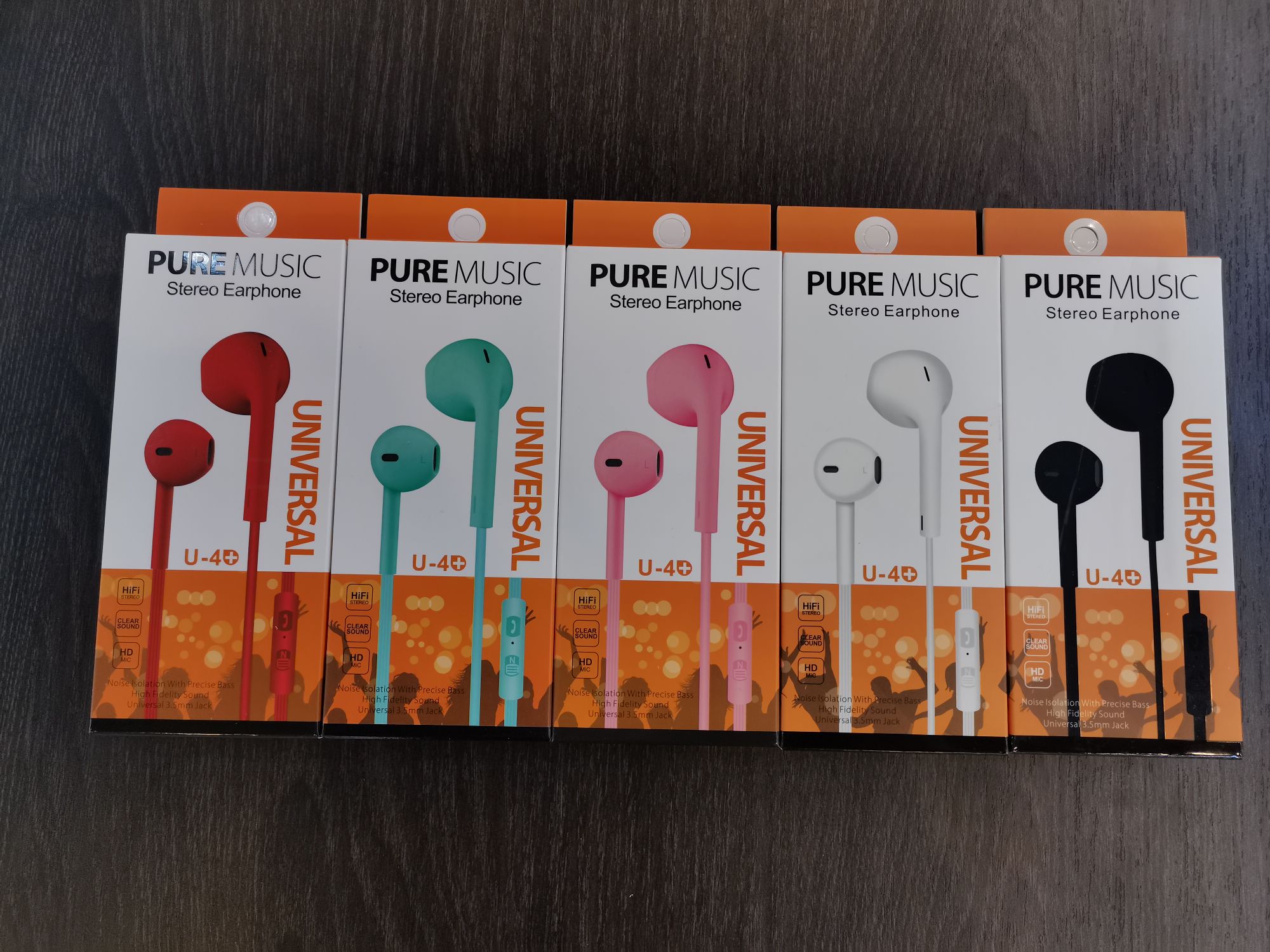 Sogo brand headphones, mobile phone headphones, headphones with labels, ear tips, ear labels, U-1