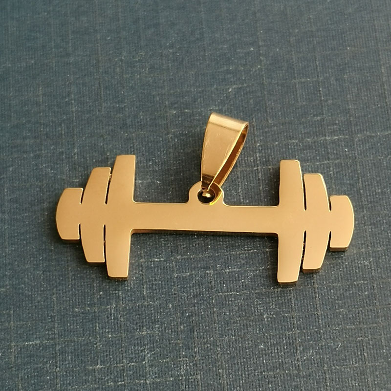 Wholesale of popular European and American style sports and fitness dumbbell necklaces, fashionable barbell couple pendants, autumn and winter sweater chains detail image 5