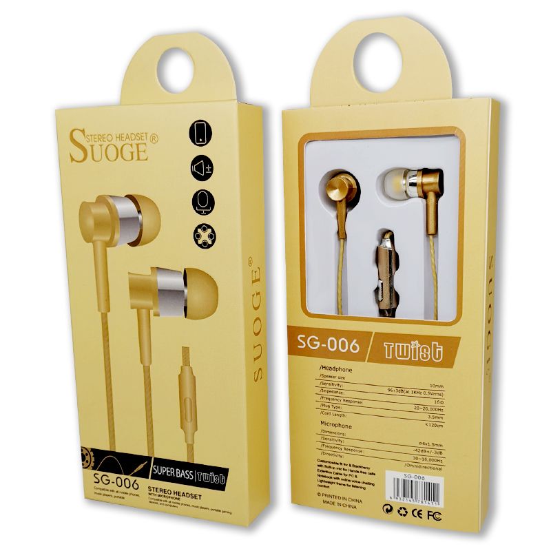 Soge brand earphones, marca de auriculares, auriculares de teléfono móvil, auriculares de marca, auriculares de teléfono móvil con cable Item Picture