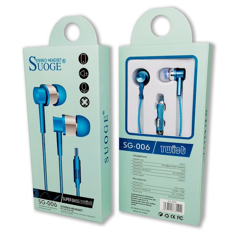 Soge brand earphones, marca de auriculares, auriculares de teléfono móvil, auriculares de marca, auriculares de teléfono móvil con cable details Picture