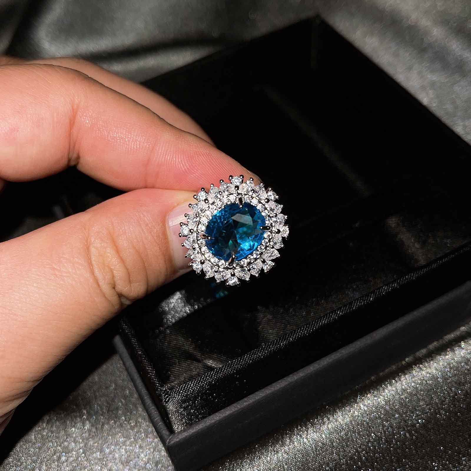 A new luxury set from Europe and America, set with a sea-blue topaz ring, yellow crystal earrings and a pink diamond necklace detail image 5