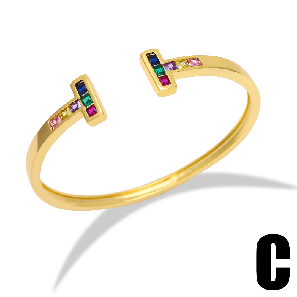 Diamond-encrusted double T-shaped open bracelet, a niche European and American light luxury high-end nail bracelet, the same style bracelet as the Internet celebrity detail image 4