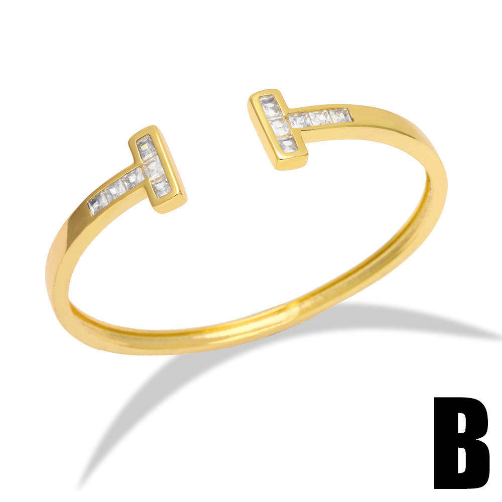 Diamond-encrusted double T-shaped open bracelet, a niche European and American light luxury high-end nail bracelet, the same style bracelet as the Internet celebrity detail image 3