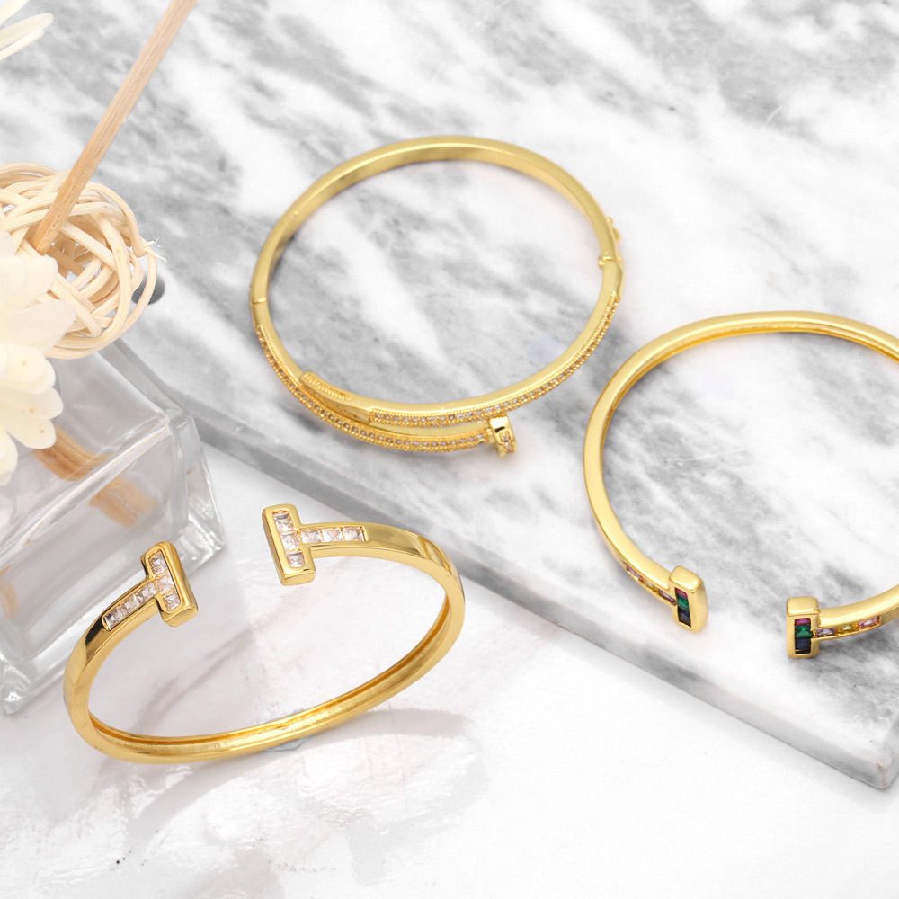 Diamond-encrusted double T-shaped open bracelet, a niche European and American light luxury high-end nail bracelet, the same style bracelet as the Internet celebrity