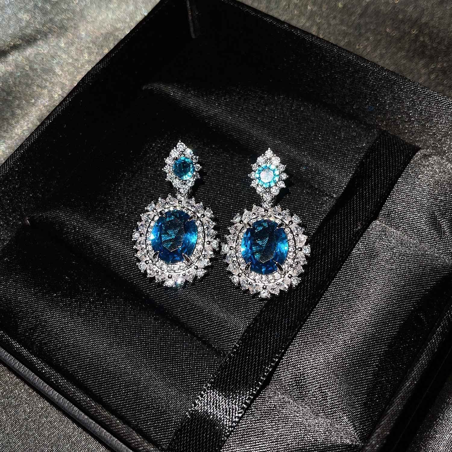 A new luxury set from Europe and America, set with a sea-blue topaz ring, yellow crystal earrings and a pink diamond necklace detail image 4