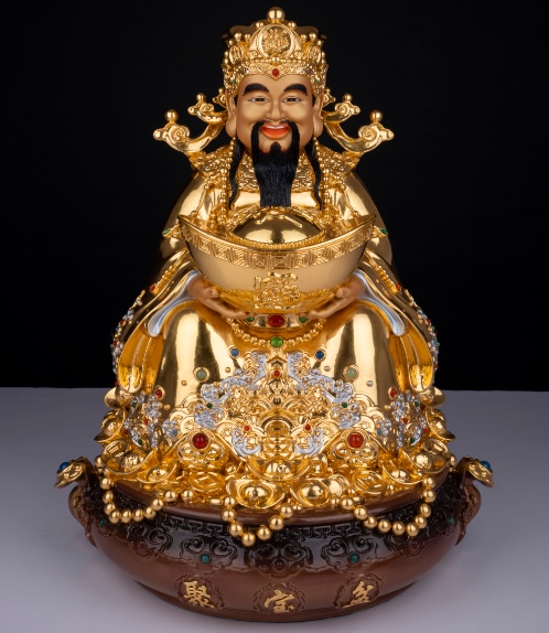 紫竹莲铜紫尊系列聚宝盆财神聚财佛像 风水摆件047