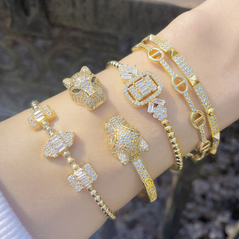 This is an exaggerated and trendy jewelry piece from Europe and America, featuring a fashionable, niche, and light luxury style with a high-end feel. It's an open bracelet for women detail image 1