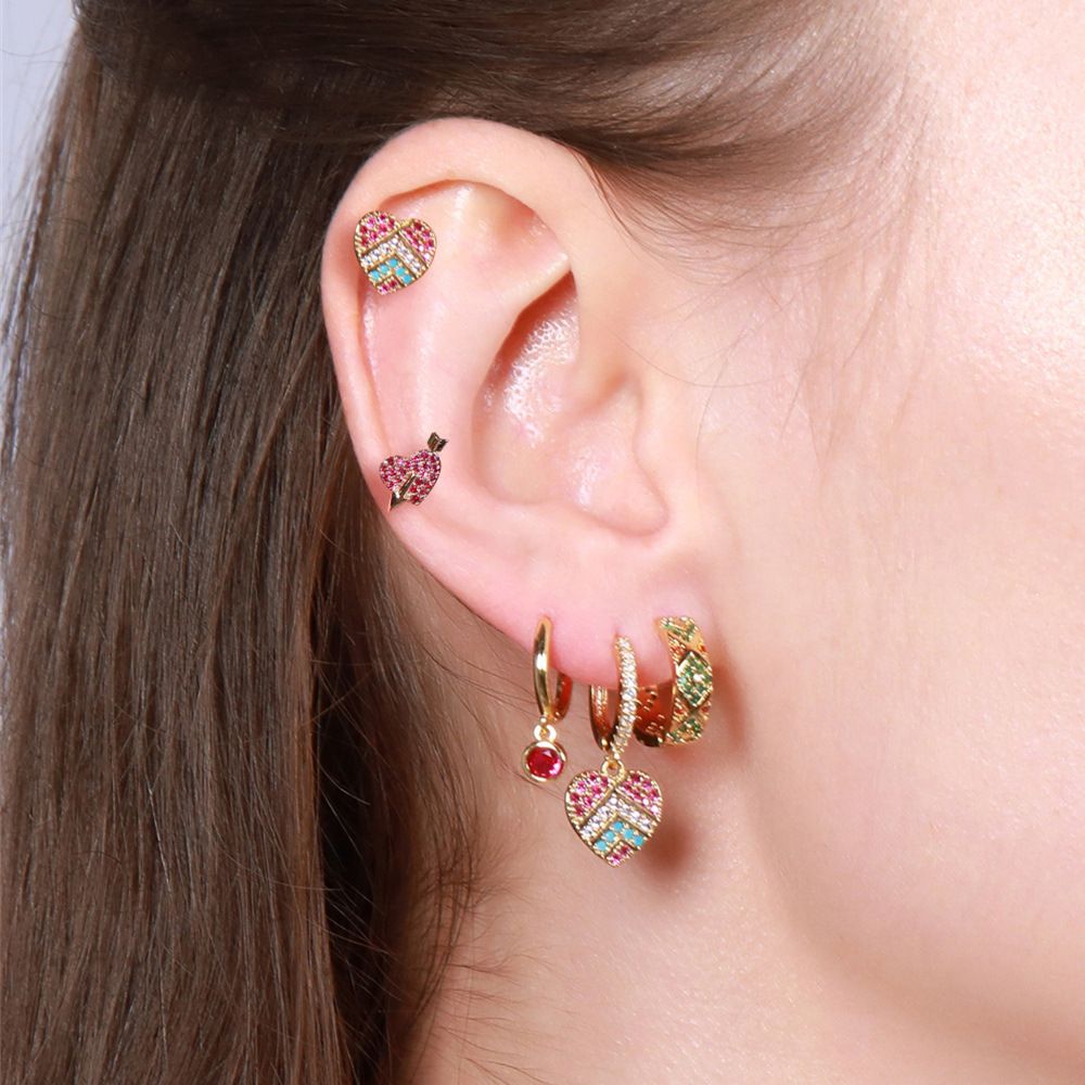Ins-style new fashion earrings set, five-piece set, earrings, zirconium heart-shaped star geometric ear buckles and stud earrings