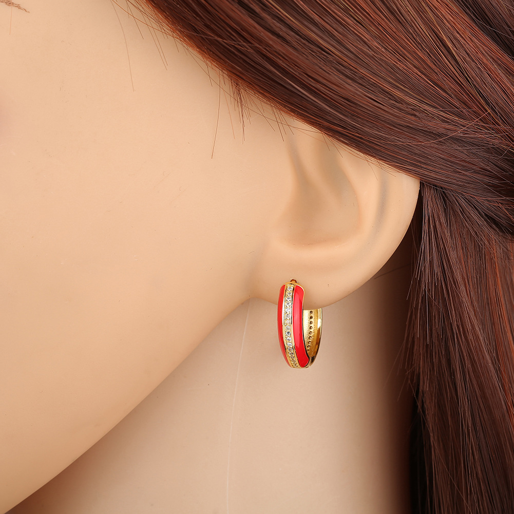 wish Independent Station Cross-border trade source round oil-dripping diamond earrings, retro stud earrings, ear buckles, ear pendants, ear buckles for women detail image 2