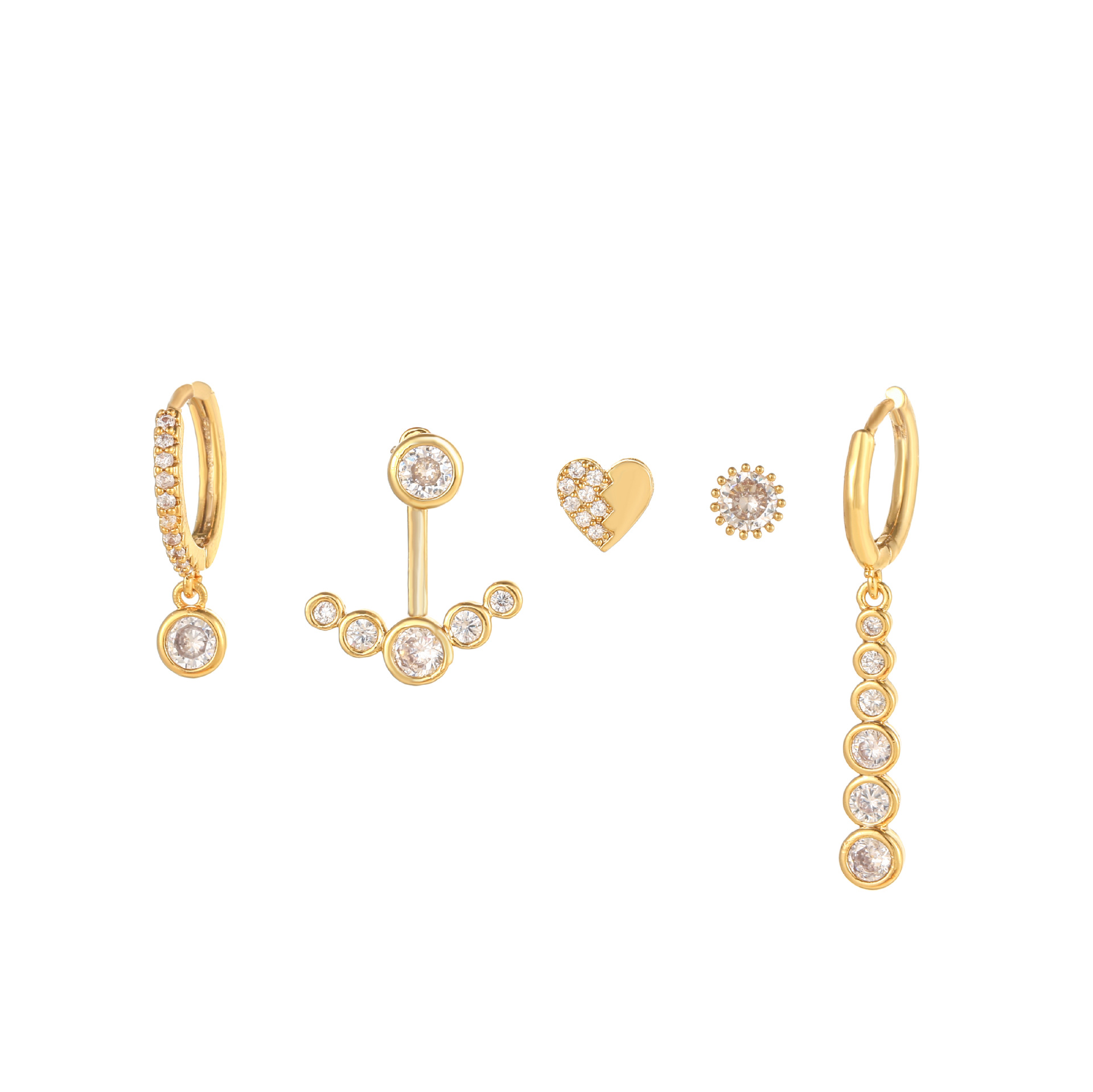 Ins-style new fashion earrings set, five-piece set, earrings, zirconium heart-shaped star geometric ear buckles and stud earrings detail image 6