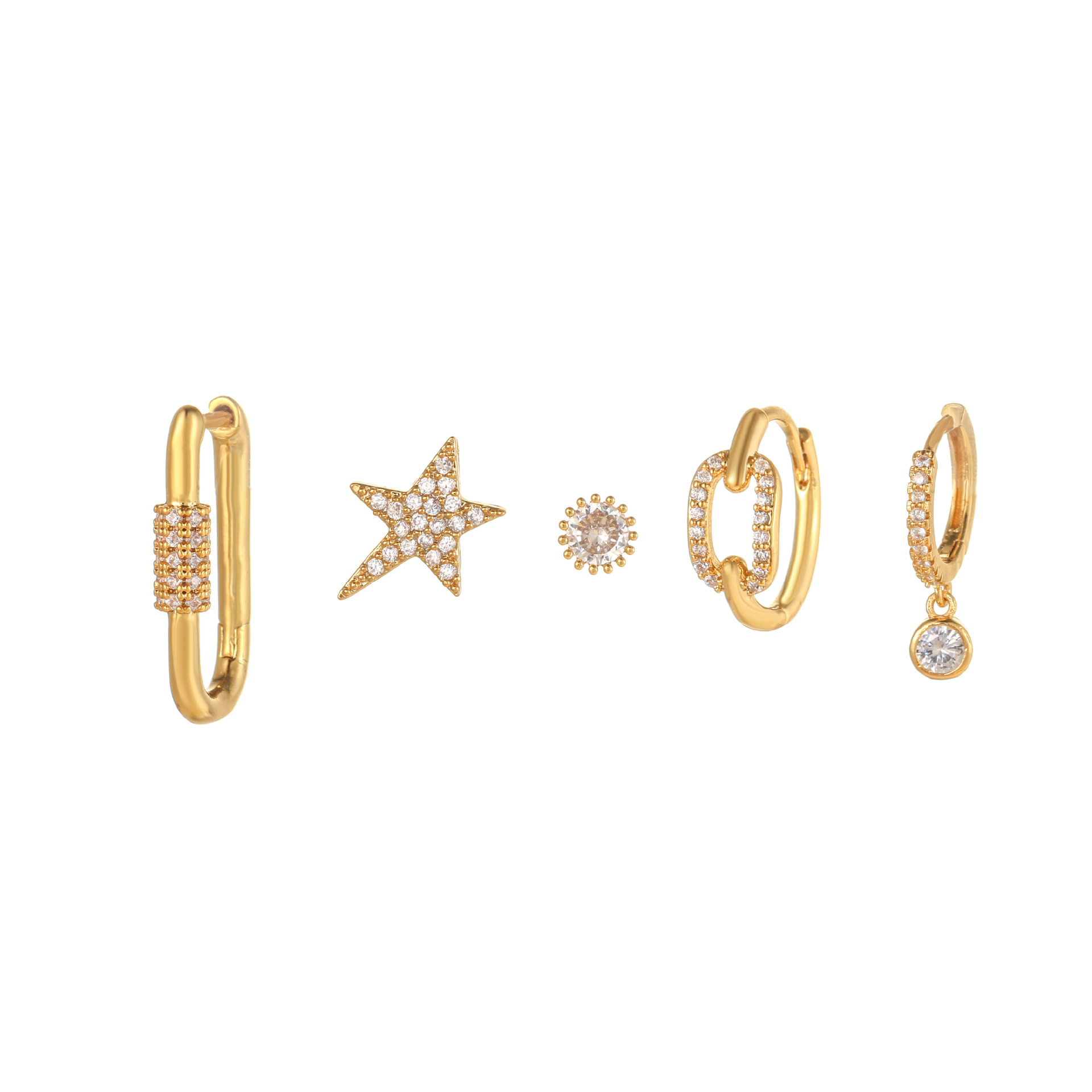 Ins-style new fashion earrings set, five-piece set, earrings, zirconium heart-shaped star geometric ear buckles and stud earrings detail image 5