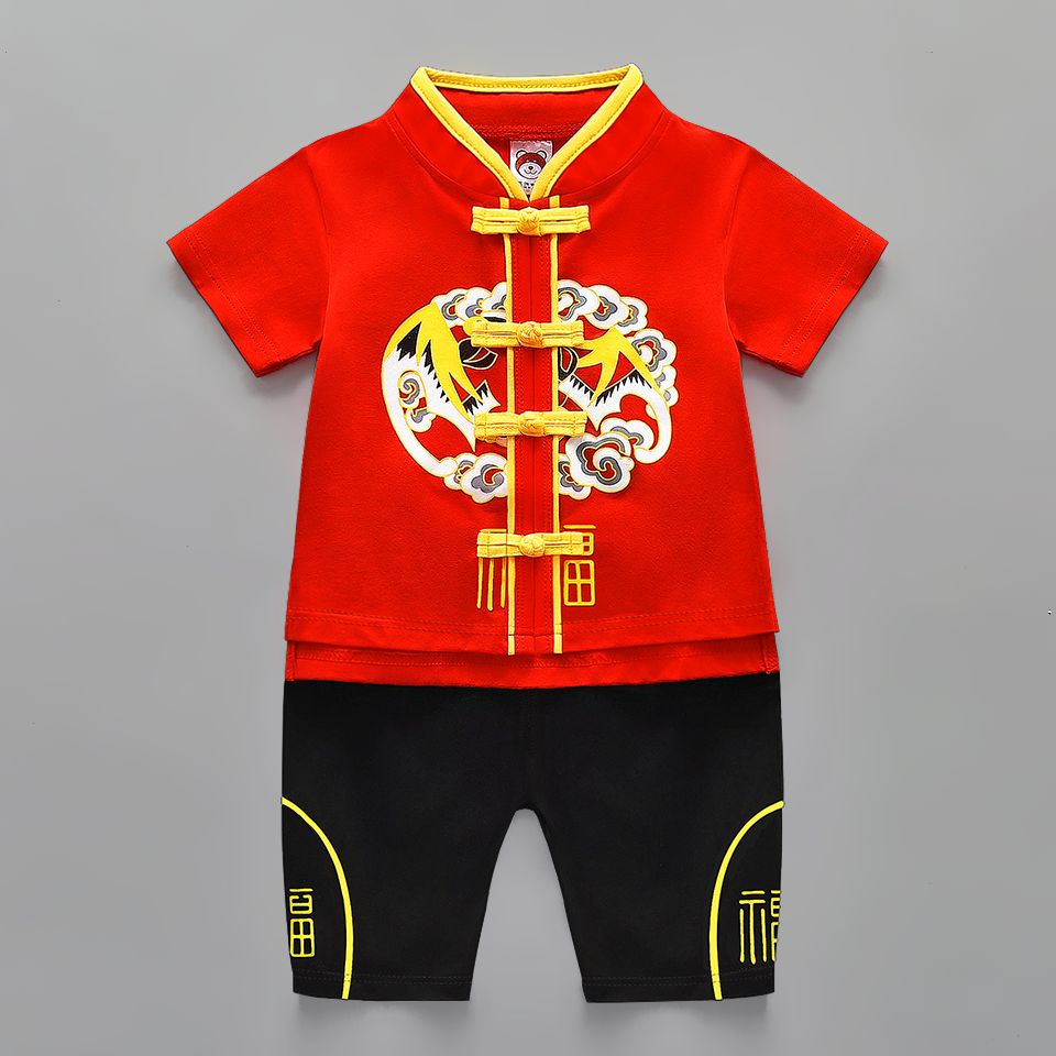 男童红色汉服夏季儿童短袖古风夏装男宝宝中国风周岁礼服小童衣服