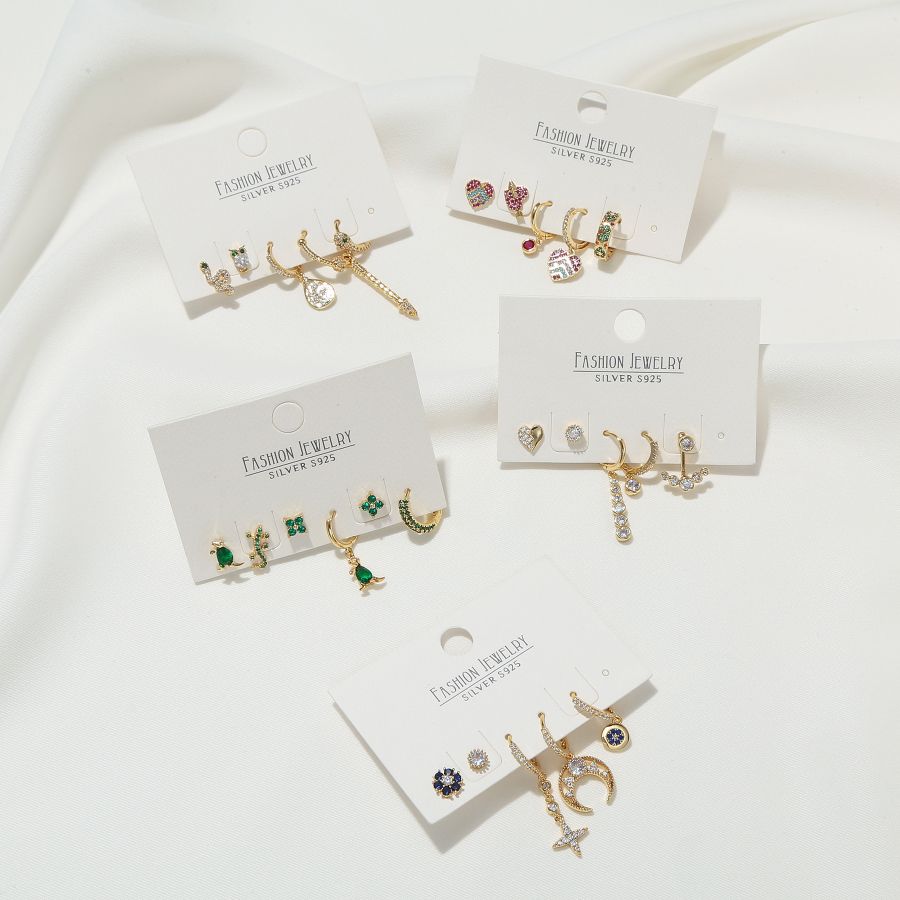 Ins-style new fashion earrings set, five-piece set, earrings, zirconium heart-shaped star geometric ear buckles and stud earrings Application Scenario