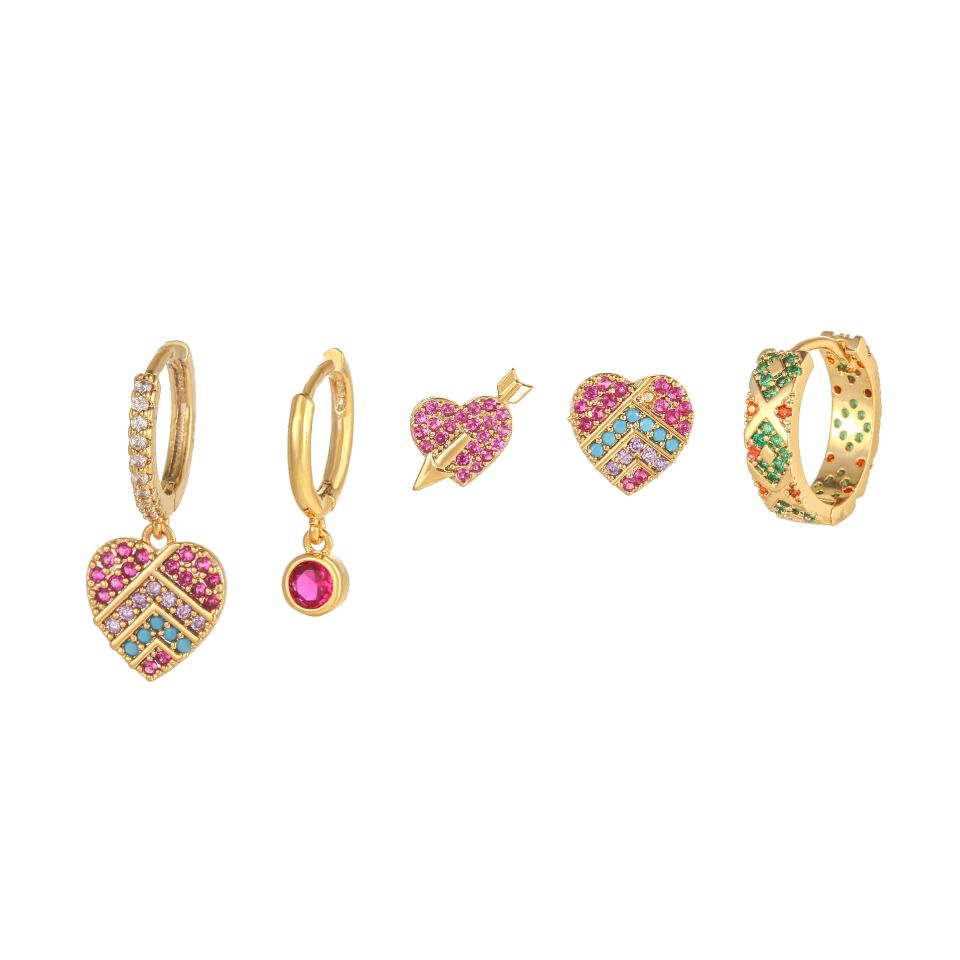 Ins-style new fashion earrings set, five-piece set, earrings, zirconium heart-shaped star geometric ear buckles and stud earrings detail image 7