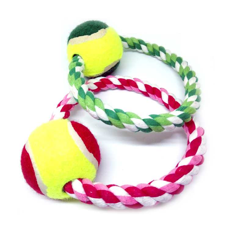 宠物网球玩具/宠物棉绳网球/宠物玩具白底实物图