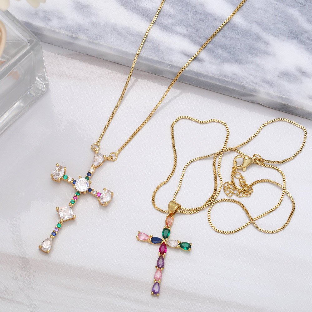 A creative and niche design of a new cross-border jewelry necklace set with colored diamonds and zircon cross Application Scenario