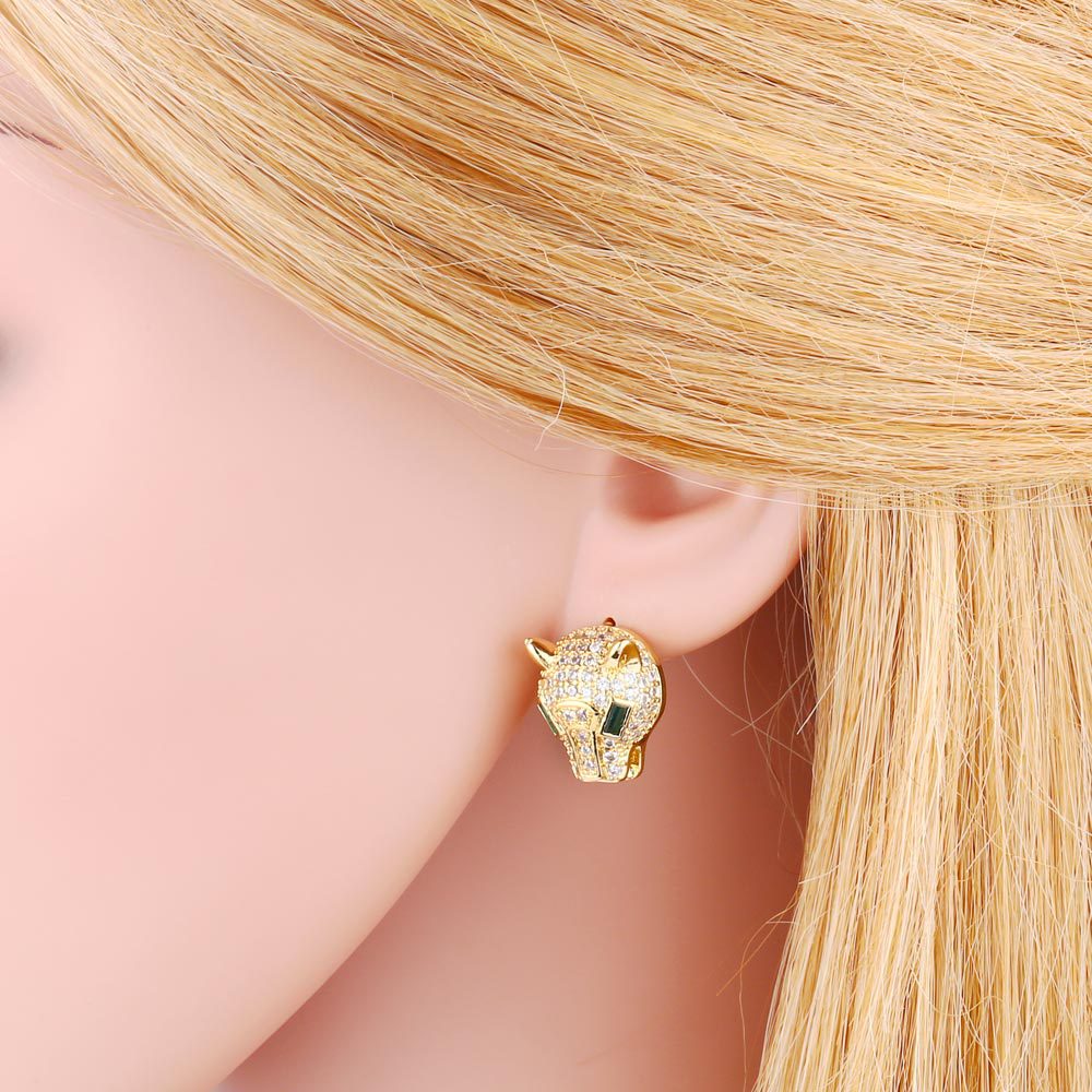 Cross-border European and American fashion exaggerated leopard head stud earrings for women on Instagram, trendy, niche, light luxury and high-end leopard head earrings detail image 2