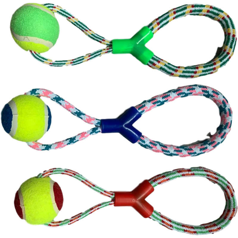 宠物棉绳玩具 Y型单结加塑胶手拉拖拽磨牙狗玩具宠物用品网球拉绳详情图2