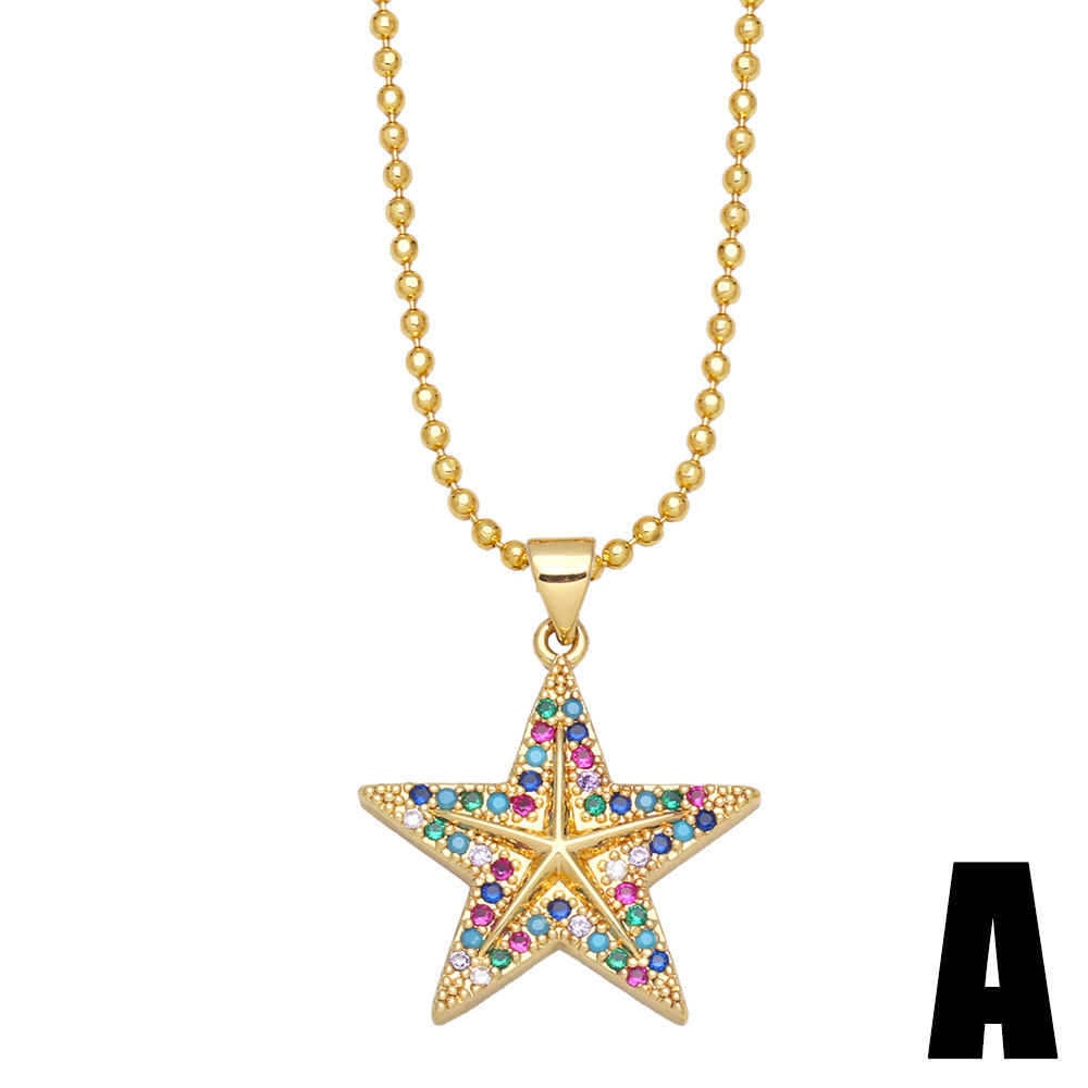European and American cross-border simple and fashionable cross necklace for women with colorful diamonds and five-pointed stars, retro and creative collarbone chain details Picture
