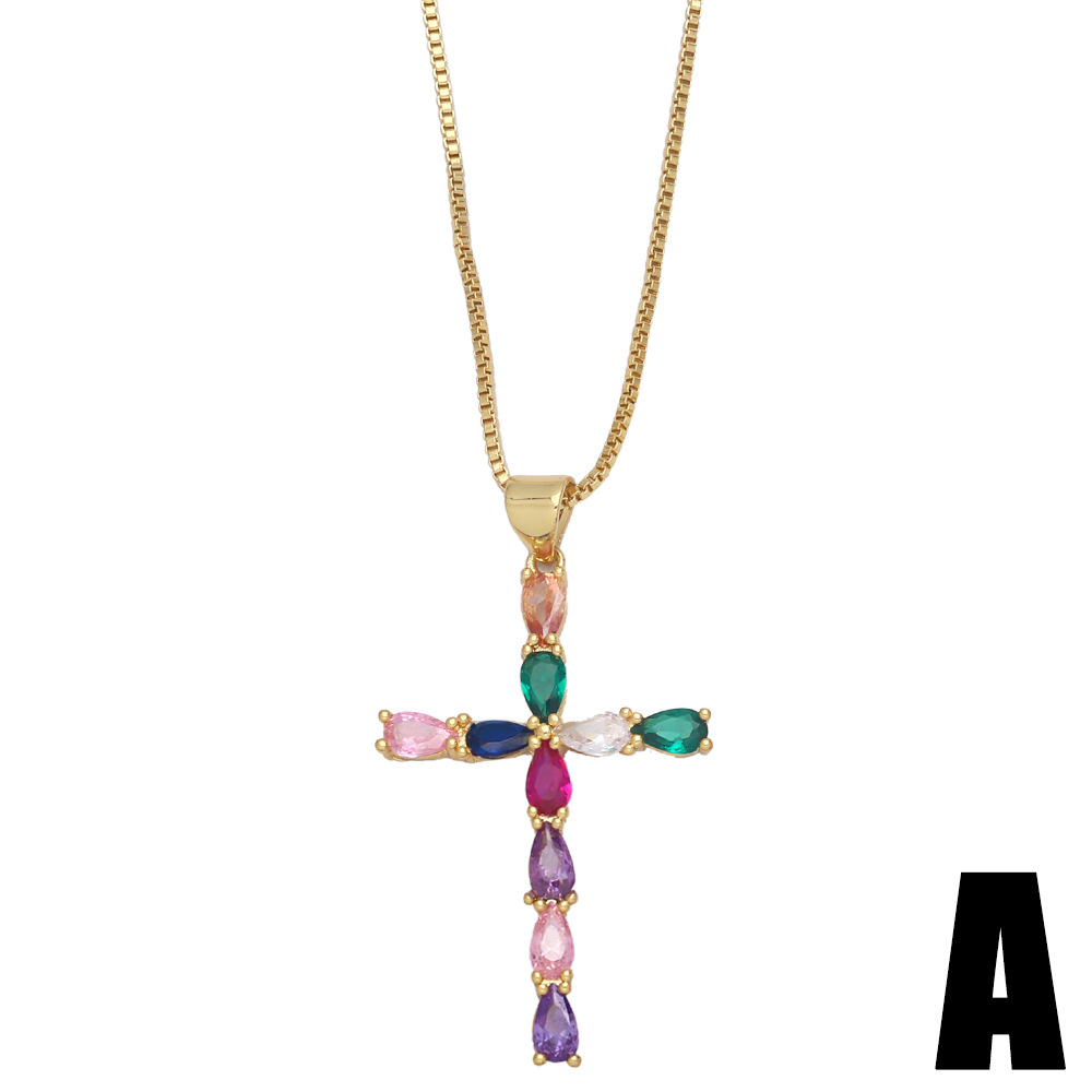 A creative and niche design of a new cross-border jewelry necklace set with colored diamonds and zircon cross details Picture
